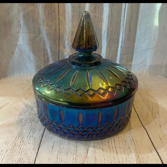 Other Vintage Blue Iridescent Indiana Glass Candy Dish Poshmark Other Vintage Blue Iridescent Indiana Glass Candy Dish Poshmark